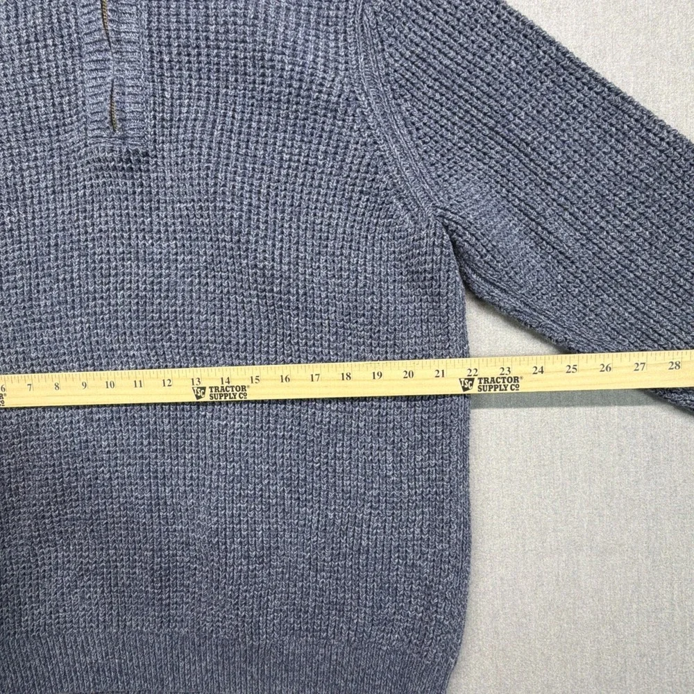 LL Bean Sweater Men's XL Blue Waffle Knit Quarter Zip Organic Cotton